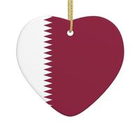 Ciondolo a forma di cuore con bandiera del Qatar in ceramica stampata, adatto da appendere su davanzali o caminetti