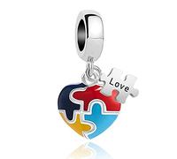 Ciondolo a forma di cuore con puzzle per la consapevolezza dell'autismo, compatibile con braccialetti Pandora, con scritta in lingua inglese "Support Hope", per famiglia, sorella, mamma, Natale