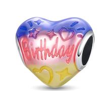 Ciondolo a forma di cuore con scritta "Happy Birthday I Love You", in argento Sterling 925, compatibile con braccialetti Pandora