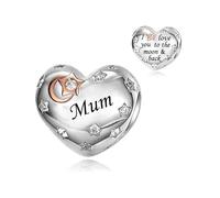 Ciondolo a forma di cuore con scritta "I Love You To The Moon And Back", in argento Sterling 925, compatibile con braccialetti Pandora Charm Moments, Metallo