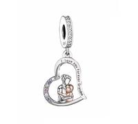 Ciondolo a forma di cuore con scritta in inglese "Grandma I Love You Forever", in argento Sterling 925, compatibile con braccialetti Pandora