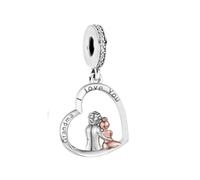 Ciondolo a forma di cuore con scritta in inglese "Grandma I Love You", in argento Sterling 925, compatibile con braccialetti Pandora