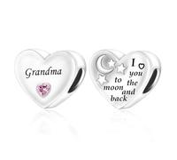Ciondolo a forma di cuore con scritta in inglese "Grandma I Love You To The Moon And Back", in argento Sterling 925, compatibile con braccialetti Pandora Moments