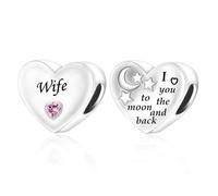 Ciondolo a forma di cuore con scritta in inglese "Wife I Love You To The Moon And Back", in argento Sterling 925, compatibile con braccialetti Pandora Moments