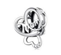 Ciondolo a forma di cuore con scritta "Mom", in argento Sterling 925, per la festa della mamma, compatibile con braccialetti Pandora e collane da donna, Misura unica, Argento sterling, Zirconia cubica