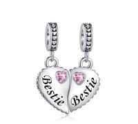 Ciondolo a forma di cuore con zirconia cubica rosa divisibile, adatto per braccialetti Pandora, regalo di Natale e compleanno, per donne, figlia, madre, zia, nipote, sorella, Misura unica, Metallo