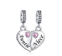 Ciondolo a forma di cuore con zirconia cubica rosa divisibile, adatto per braccialetti Pandora, regalo di Natale e compleanno, per donne, figlia, madre, zia, nipote, sorella, Misura unica, Metallo