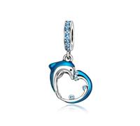 Ciondolo a forma di cuore delfino in argento 925, compatibile con braccialetti Pandora, Trollbeads, Chamilia, Biagi e molti altri braccialetti con charm del Regno Unito.