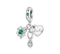 Ciondolo a forma di cuore dell'infinito in argento Sterling 925 con quadrifoglio per braccialetti Pandora