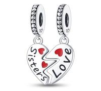 Ciondolo a forma di cuore diviso in 2 pezzi, in argento Sterling 925, compatibile con braccialetti Pandora