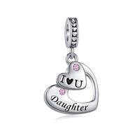 Ciondolo a forma di cuore diviso in zirconia cubica rosa, con scritta "I Love You", compatibile con braccialetti Pandora, regalo di Natale e compleanno, per donne, famiglia, figlia, sorella, mamma