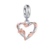 Ciondolo a forma di cuore e farfalla, in argento e oro rosa, compatibile con braccialetti Pandora, Misura unica, Rame, Nessuna pietra preziosa