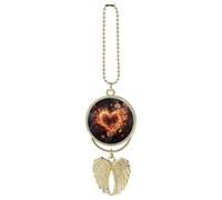 Ciondolo a forma di cuore e fiori di fuoco per auto, in lega di zinco, per alleviare l'affaticamento visivo, portachiavi vintage, decorazione da appendere per interni dell'auto, stile dorato