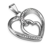 Ciondolo a forma di cuore in acciaio inossidabile decorato con zirconi TS-PE-0011