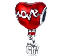 Ciondolo a forma di cuore in argento, adatto per braccialetti Pandora, regali di compleanno, fiocco, gioielli regalo per donne, Argento, Zirconia cubica