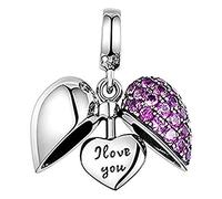 Ciondolo a forma di cuore in argento Sterling 925 con scritta "I Love You", per anniversario, per braccialetti Pandora