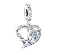 Ciondolo a forma di cuore in argento Sterling 925, con scritta in lingua inglese "Mother Daughter Son" e tartaruga marina I Love You Forever, compatibile con braccialetti Pandora