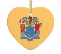Ciondolo a forma di cuore in ceramica con bandiera del New Jersey, il pezzo di ceramica è disponibile con filo di seta
