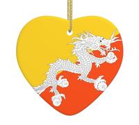 Ciondolo a forma di cuore in ceramica con bandiera YYHWHJDE del Regno del Bhutan, immagine liscia e luminosa per albero di Natale topo decorazione per casa e supermercato