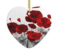 Ciondolo a forma di cuore in ceramica con fiore di papavero rosso: stampa fronte/retro, decorazioni natalizie, aggiunta di un'atmosfera romantica.