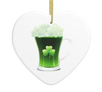 Ciondolo a forma di cuore in ceramica di Natale da appendere WHJSHOP Green Clover Beer Pattern Decorazione natalizia per albero di Natale supermercato casa