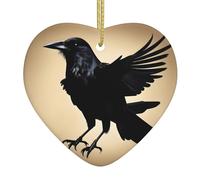 Ciondolo a forma di cuore in ceramica di Natale da appendere WHJSSF nero con stampa di uccelli corvo decorazione natalizia per albero di Natale supermercato casa