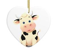 Ciondolo a forma di cuore in ceramica di Natale da appendere YYHWHJDE Super Cute Little Cow Picture Decorazione natalizia per albero di Natale supermercato casa