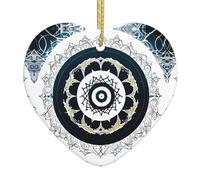 Ciondolo a forma di cuore in ceramica di Natale YYHHAOFA bianco e nero rotondo totem stampato liscio e luminoso per albero di Natale topo decorazione casa e supermercato