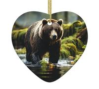 Ciondolo a forma di cuore in ceramica di Natale YYHWHJDE Brown Bear Pounce immagine liscia e luminosa per albero di Natale topo decorazione casa e supermercato