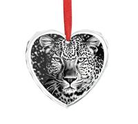 Ciondolo a forma di cuore in cristallo trasparente con volto di leopardo bianco e nero romantico ciondolo a forma di amore, decorazione da appendere per fai da te, regalo per casa, finestra, auto