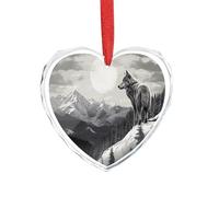 Ciondolo a forma di cuore in vetro trasparente con lupo solitario e montagna della neve, romantico, decorazione da appendere per fai da te, regalo per casa, finestra, auto, festa di nozze, ornamento