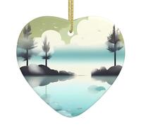 Ciondolo a forma di cuore natalizio in ceramica con laghi tranquilli, il pezzo in ceramica è disponibile con filo di seta