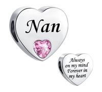 Ciondolo a forma di cuore rosa, compatibile con braccialetti Pandora, regalo di compleanno, per donne, con scritta "Always on My Mind Forever In My Heart", in acciaio inox, Misura unica, Acciaio