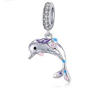 Ciondolo a forma di delfino, in argento Sterling 925, ciondolo a forma di animale dell'oceano, per compleanno, per braccialetti Pandora (D)
