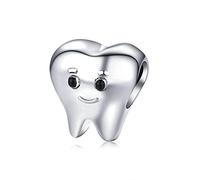 Ciondolo a forma di denti sani, in argento Sterling 925, con scritta "Smile", per la famiglia, per compleanno, per braccialetti Pandora, Argento sterling Argento
