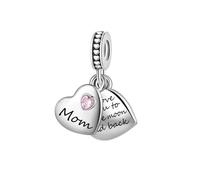 Ciondolo a forma di famiglia con doppio cuore diviso in zirconia cubica rosa, compatibile con braccialetti Pandora, con scritta "I Love You to the Moon and Back", regalo per Natale e compleanno da