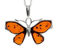 Ciondolo a forma di farfalla in vera ambra baltica e argento Sterling - AD217, Pietra Argento sterling Resina, Ambra