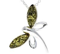 Ciondolo a forma di farfalla in vera ambra baltica e argento sterling, senza catena, GL362, Pietra Argento sterling Resina, Ambra