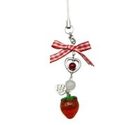Ciondolo a forma di fragola, con fiocco, per telefono, elegante chiave dolce, adatto per, Medio, lega acrilica, Nessuna pietra preziosa