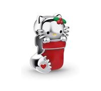 Ciondolo a forma di gatto bianco in argento 925 compatibile con bracciali Pandora, Trollbeads, Chamilia, Biagi e molti altri braccialetti britannici.