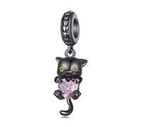Ciondolo a forma di gatto nero, in argento Sterling 925, adatto per collana Pandora BSC800