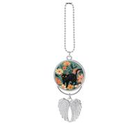 Ciondolo a forma di gatto nero, vintage, floreale, per specchietto retrovisore dell'auto, con ali d'angelo, in lega di zinco, ornamento da appendere per donne e uomini, decorazione interna per auto