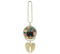 Ciondolo a forma di gatto nero, vintage, floreale, per specchietto retrovisore dell'auto, con ali d'angelo, in lega di zinco, ornamento da appendere per donne e uomini, decorazione interna per auto
