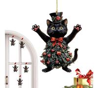 Ciondolo a forma di gatto per albero di Natale, in acrilico, per interni ed esterni, arte 2D, decorazione stagionale per gli amanti degli animali domestici, per finestre, porte