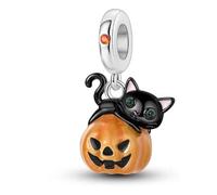 Ciondolo a forma di gatto su zucca di Halloween, in argento 925, compatibile con ciondoli Pandora, Trollbeads, Chamilia, Biagi e molti altri braccialetti con ciondoli del Regno Unito.