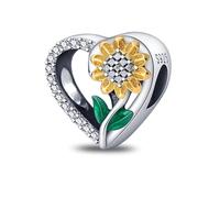 Ciondolo a forma di girasole con scritta "I Love You", in argento Sterling 925, compatibile con braccialetti Pandora