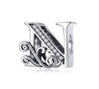 Ciondolo a forma di lettera dell’alfabeto, in argento Sterling 925, per anniversari, compatibile con bracciale Pandora e NA, colore: N, cod. CC-3585