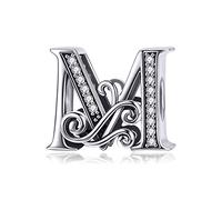 Ciondolo a forma di lettera dell’alfabeto, in argento Sterling 925, per anniversari, compatibile con bracciale Pandora e NA, colore: M, cod. CC-3585