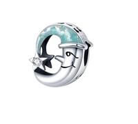 Ciondolo a forma di luna e cielo della buonanotte, in argento Sterling 925, compatibile con braccialetti Pandora