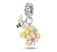 Ciondolo a forma di margherita a nido d'ape, in argento Sterling 925, compatibile con braccialetti Pandora